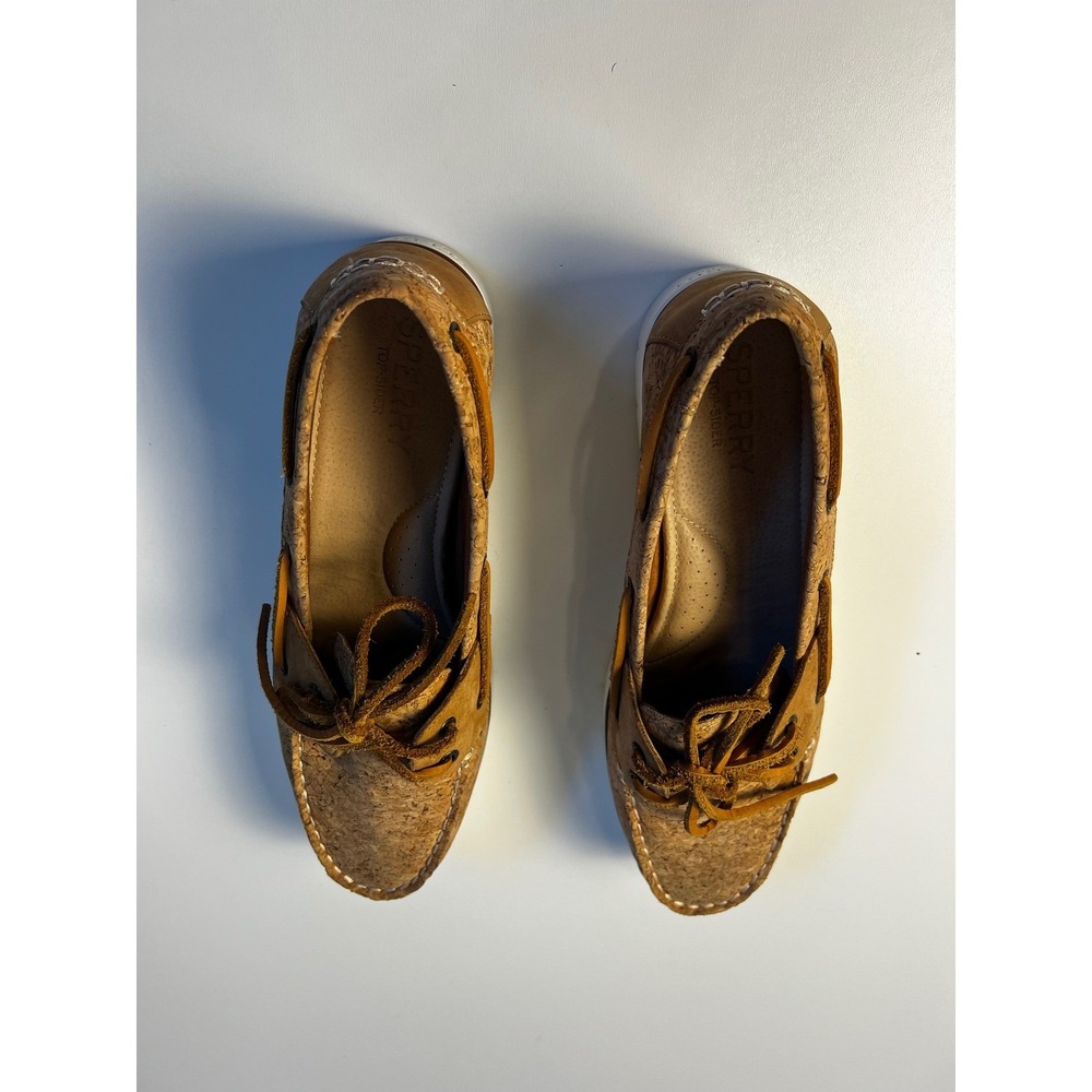Sperry Top-Sider Boat Shoes Cork Platform Sneakers Tan Brown Lace‎ Up Sz 10M